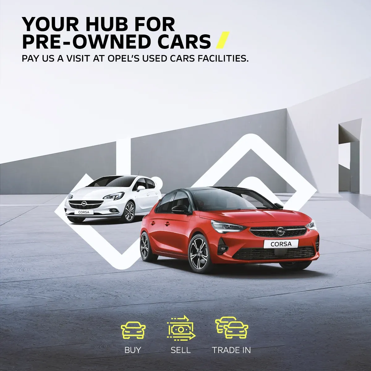 Opel trade-in artwork with a white car