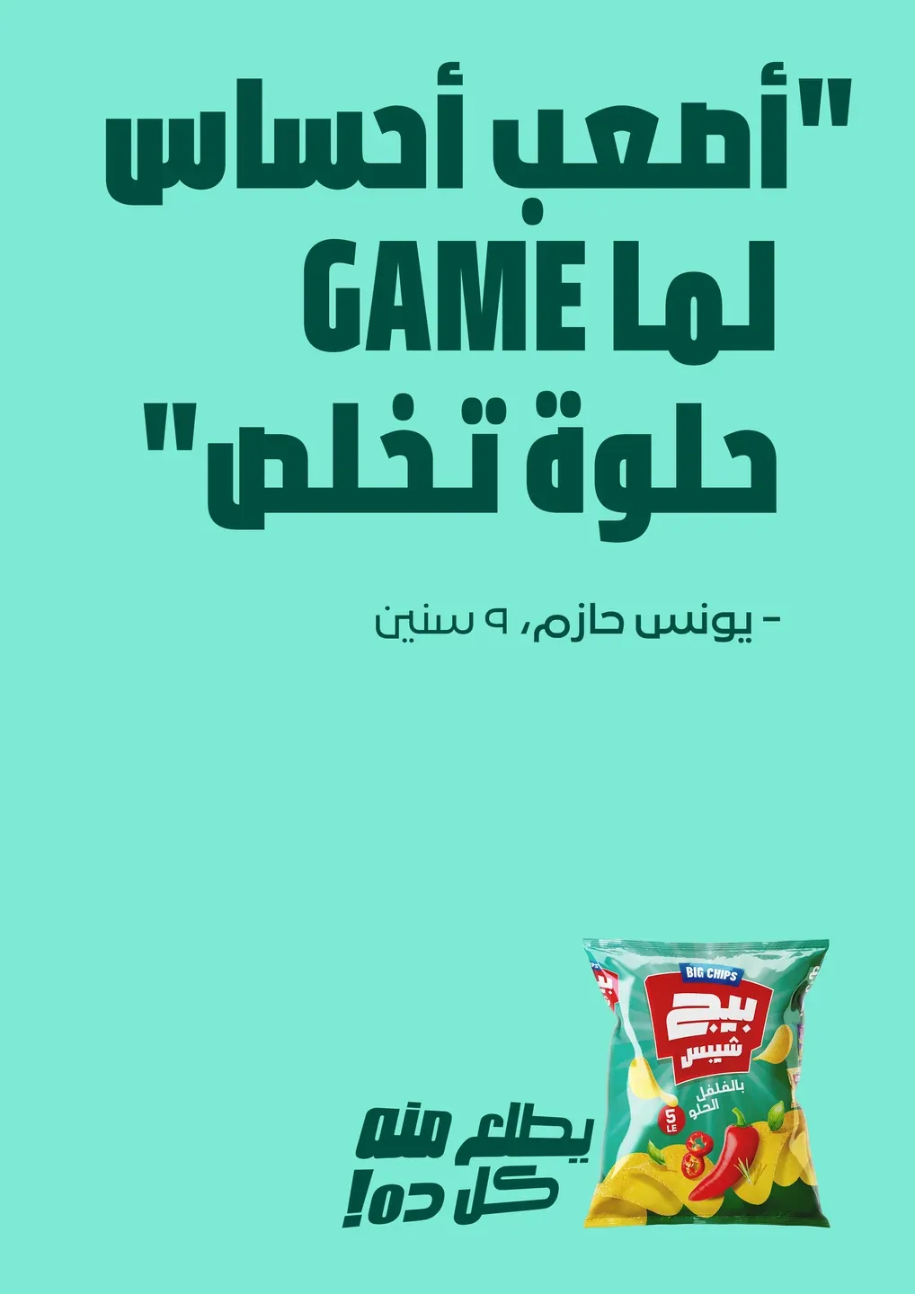 Vertical BigChips artwork with teal typography
