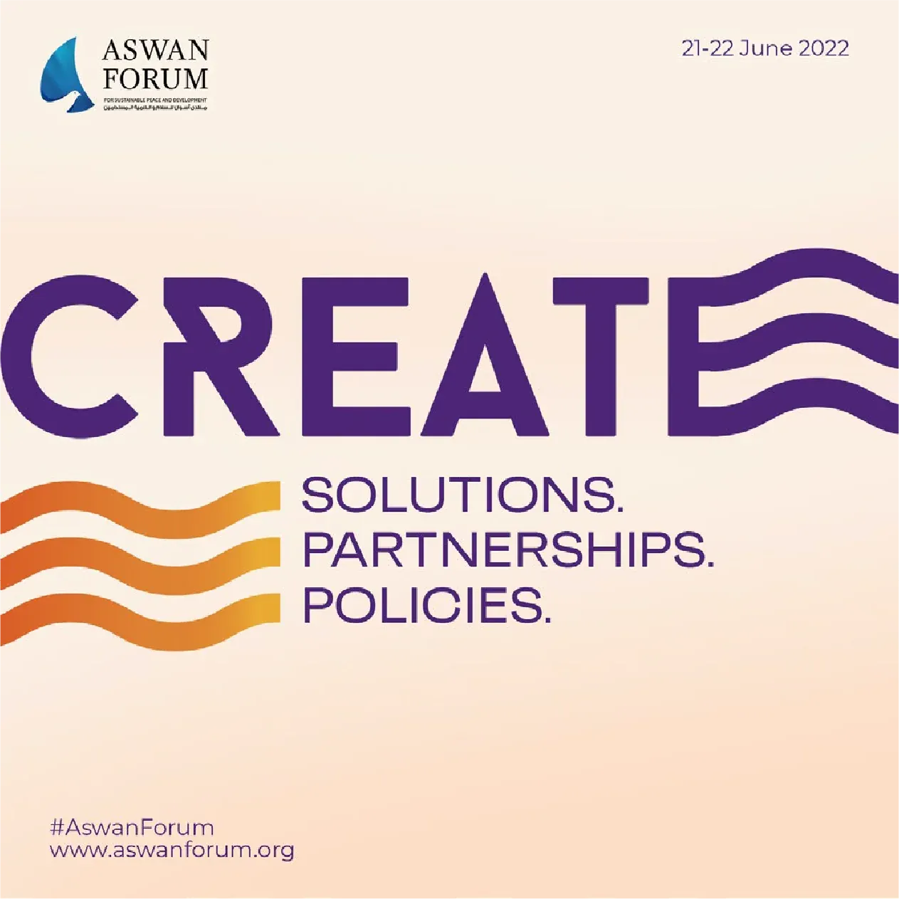 Aswan Forum Create artwork with purple lettering, orange waves and a pale peach background